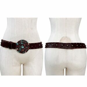 Vintage 90s Bebe Leather Studded Belt M/L Made in USA Southwest Mosaic Buckle